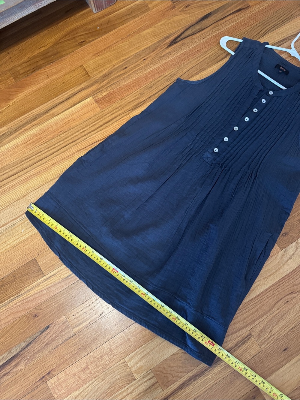 Quince Navy organic Cotton Sleeveless Pintuck Button-Front Dress medium - Picture 15 of 17